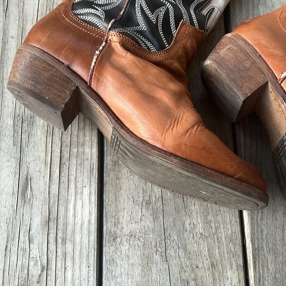 Sam Edelman Sheldon Cowboy Boots Black & Whiskey Leather Women’s 9 Western Style - Picture 12 of 16